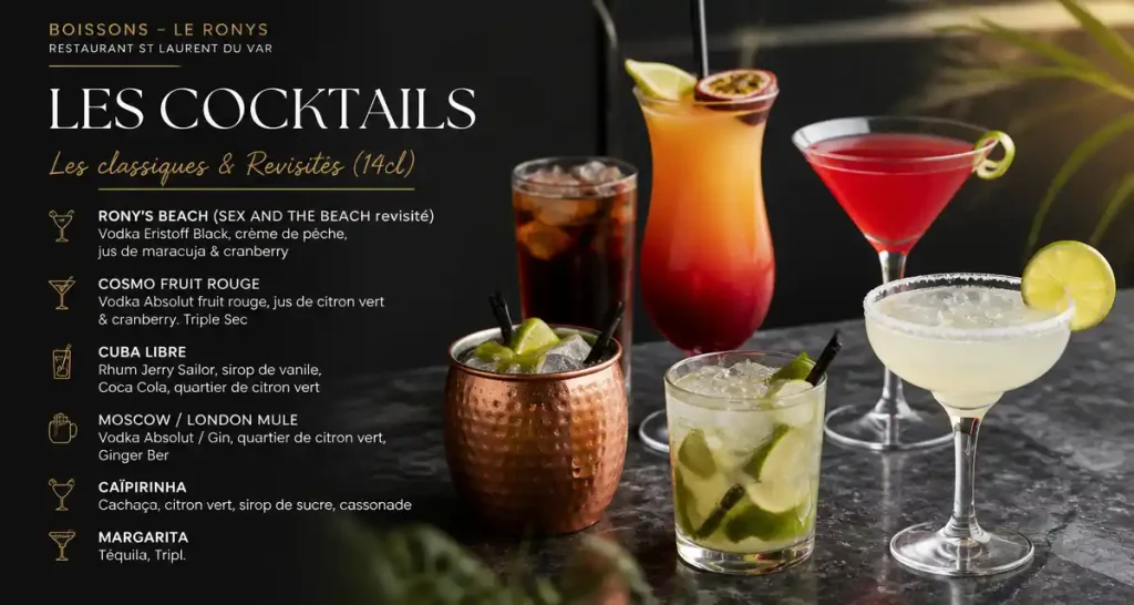Boissons – Le Ronys – Restaurant St Laurent du Var