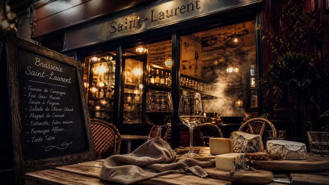 Brasserie st laurent : enseigne et porte vitrée, ambiance brasserie