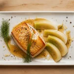 Plat gastronomique poisson : cabillaud au beurre noisette citron