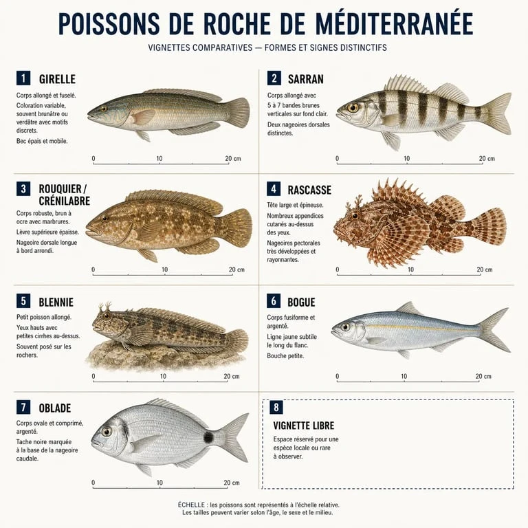 Poissons de roches mediterranee : comparaison visuelle des principales espèces