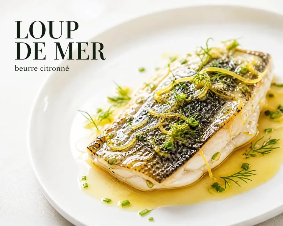 Filet de loup de mer recette au beurre citronné sur assiette blanche