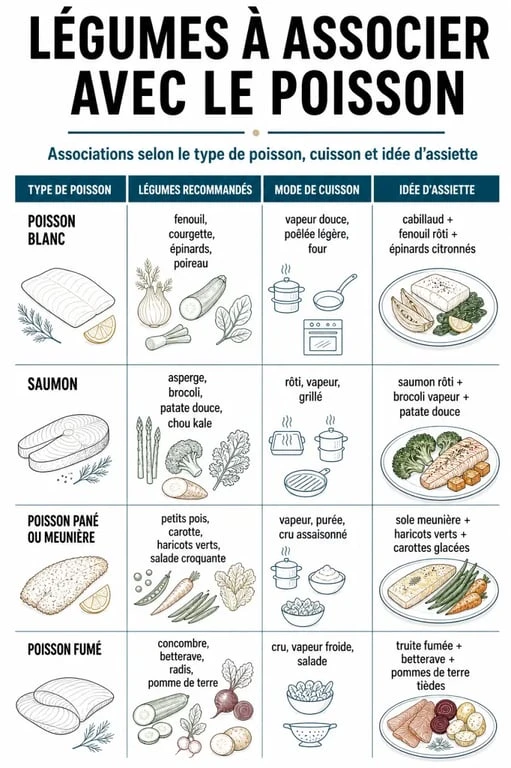 Quel legume avec le poisson : infographie des meilleurs légumes à associer selon le type de poisson