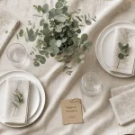 Nappe de table et serviette en lin lavé, table dressée