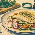 Quel legume avec le poisson : dos de cabillaud rôti et tian de courgette, tomate et poireau