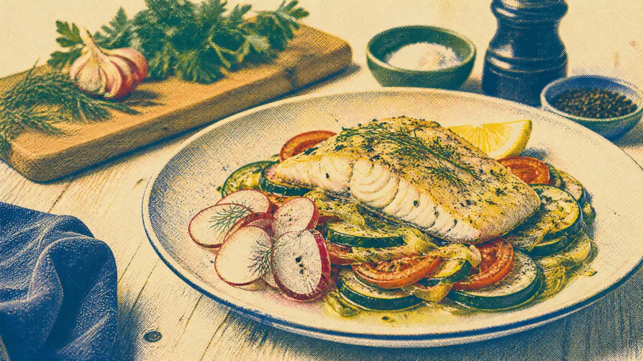 Quel legume avec le poisson : dos de cabillaud rôti et tian de courgette, tomate et poireau