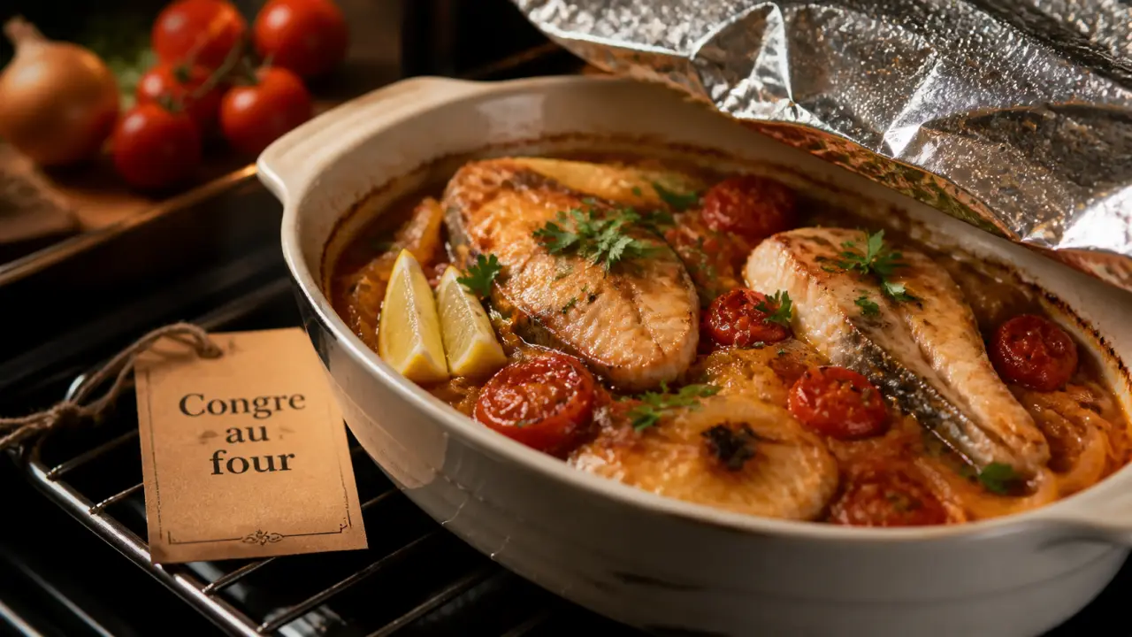 Recette congre au four : congre moelleux, papier aluminium et jus oignon-tomate