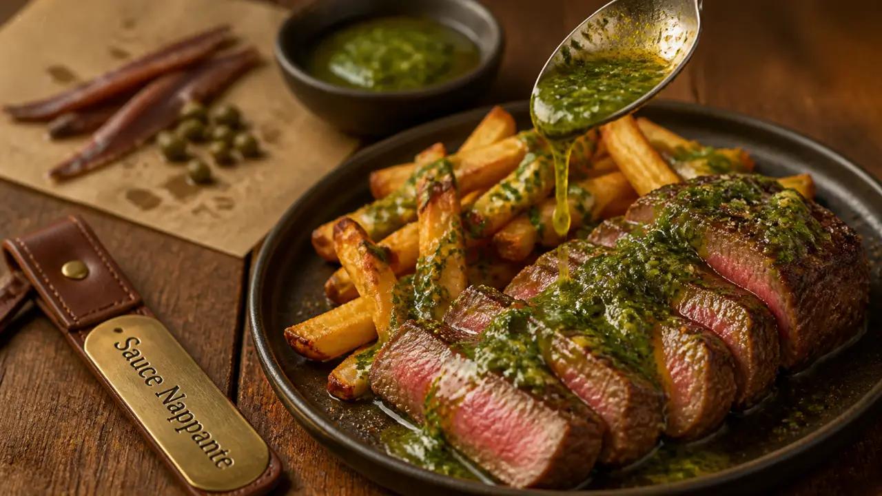 Sauce restaurant entrecote beurrée aux herbes et umami sur entrecôte