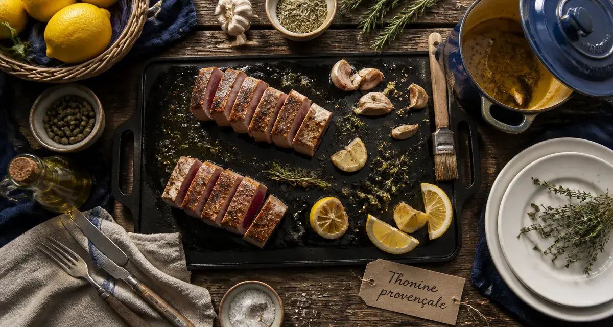 Thonine recette plancha : tranches caramélisées, citron, herbes