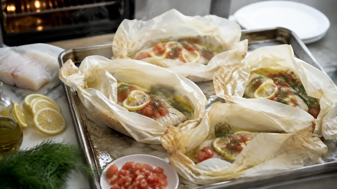 Cuisson poisson papillote à 180°C, 20 minutes, cabillaud en papillotes vapeur et citron