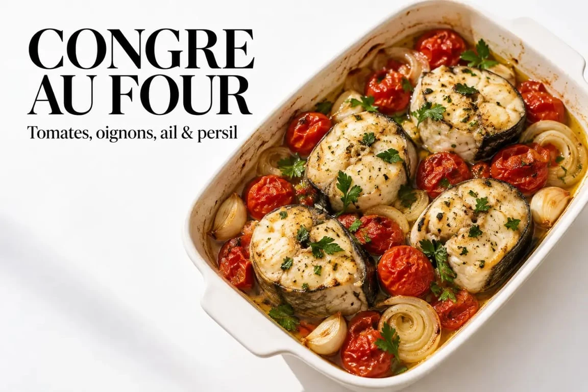 Recette de congre au four aux tomates et aux oignons