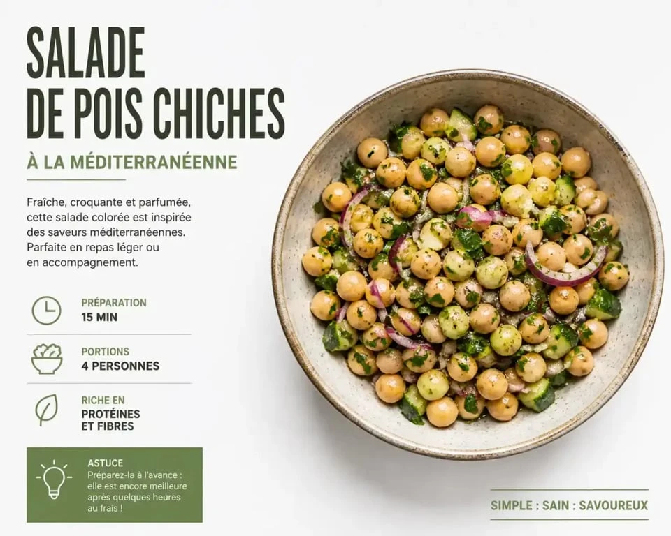 Salade de pois chiches à la méditerranéenne prête à déguster.