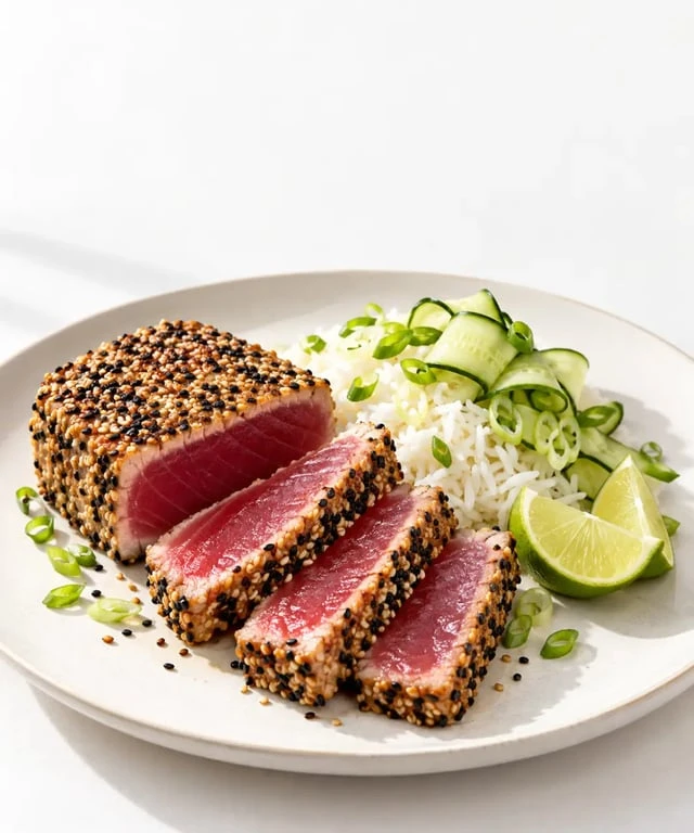 Recette thon rouge mi-cuit à la poêle avec sésame et citron vert
