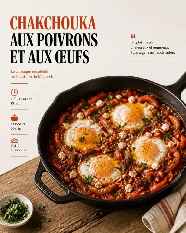 Chakchouka express, recette méditerranéenne aux œufs et poivrons prête en 30 minutes