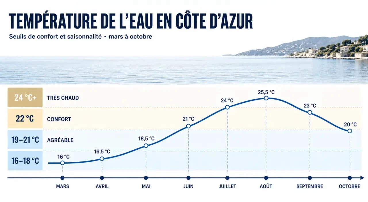 Temperature eau cote d azur : seuils de confort et repères saisonniers pour se baigner