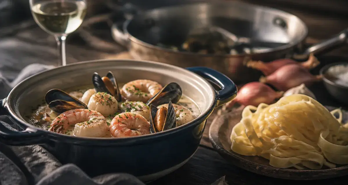 Fruit de mer recette : cassolette aux Saint-Jacques, moules et sauce crème au vin blanc
