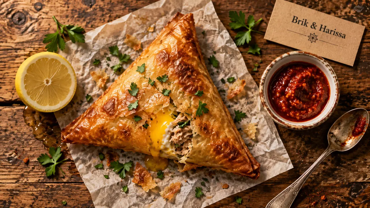 Brik tunisienne croustillante avec harissa, gastronomie tunisienne