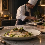 Maxime Launo chef privé : filet de bar rôti haute gastronomie