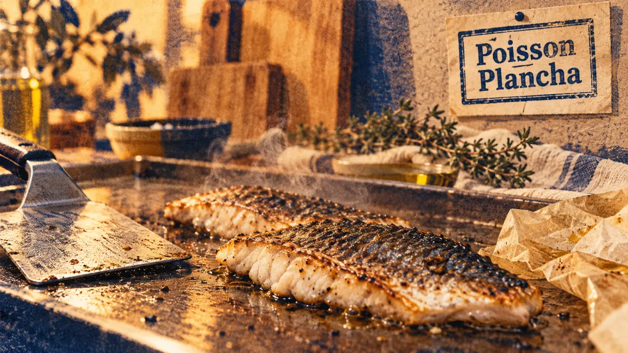 Poisson pour plancha : filets de bar à la peau dorée sur plancha