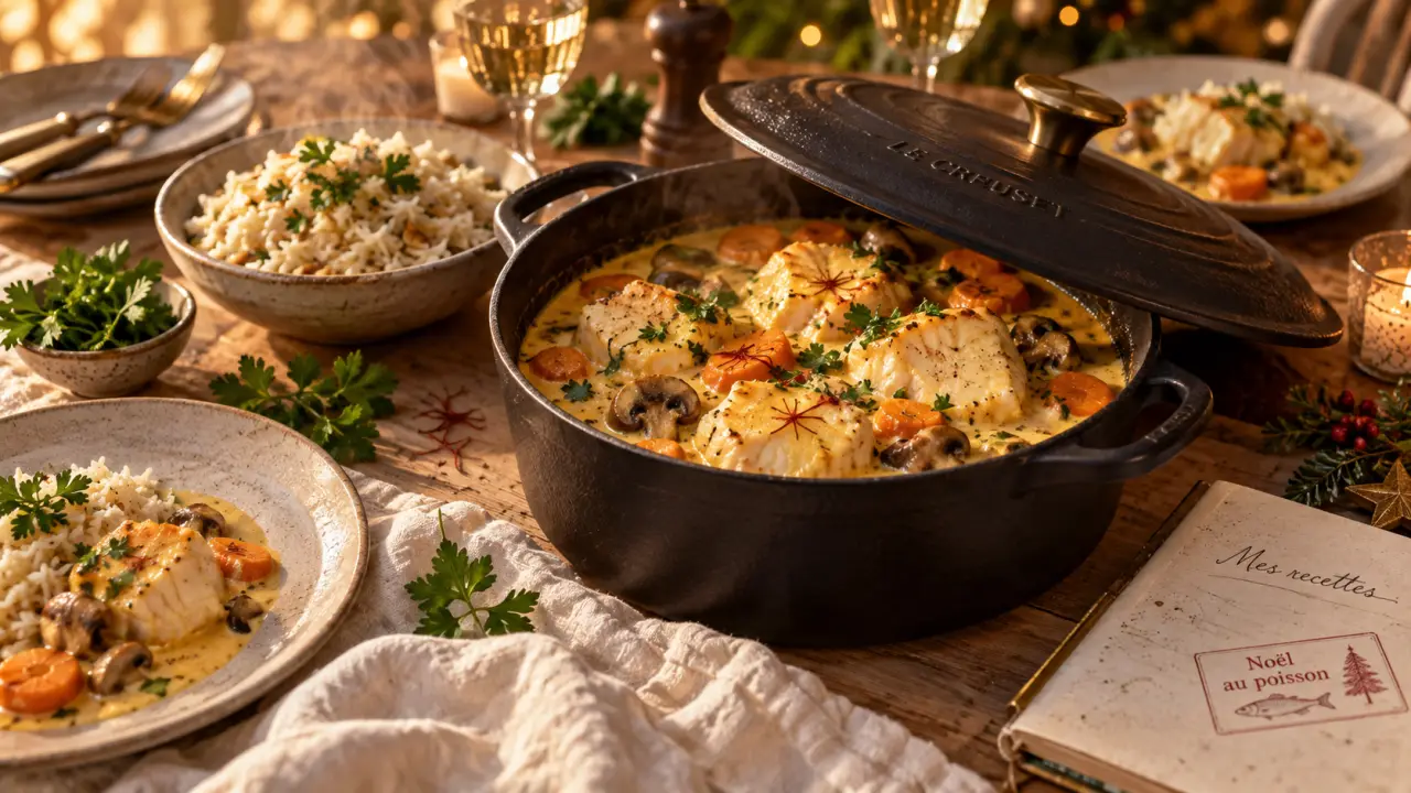 Recette de noel poisson : lotte au safran en cocotte