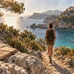 tourisme cote d azur : sentier côtier vers une crique azur près de Nice