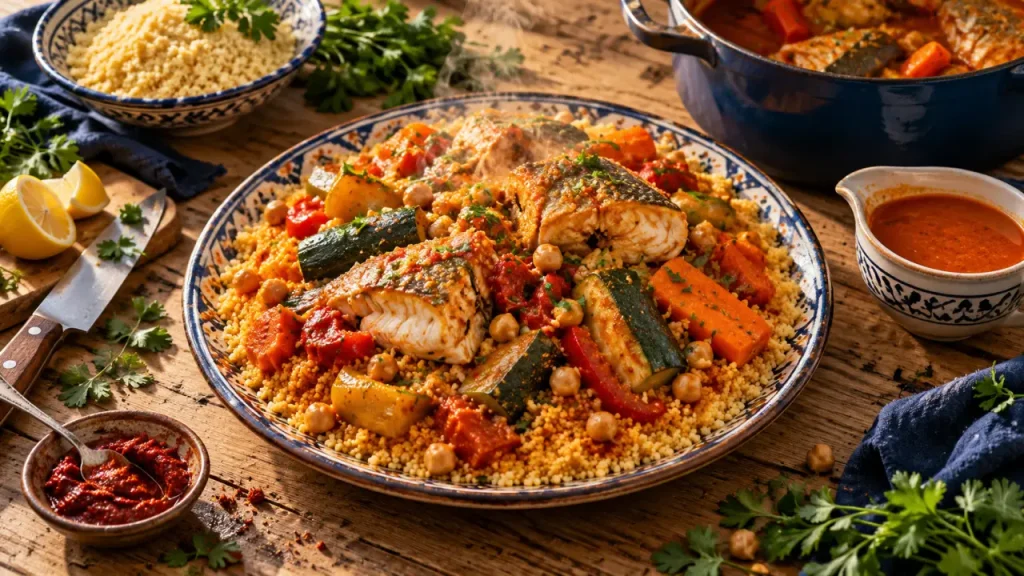 Couscous de poisson : un bouillon parfumé, une semoule légère et un poisson qui se tient