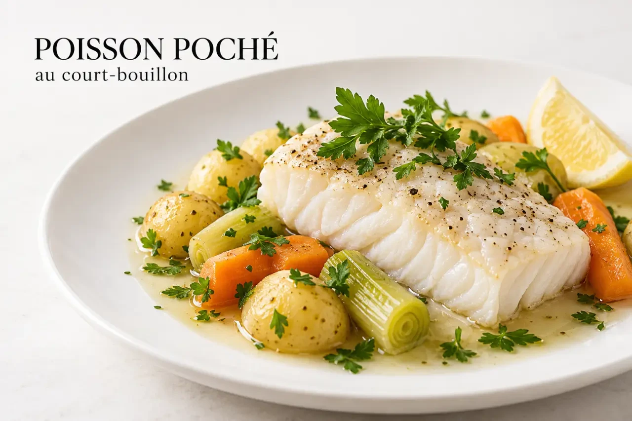 Recette du poisson au court-bouillon servi avec pommes de terre et légumes