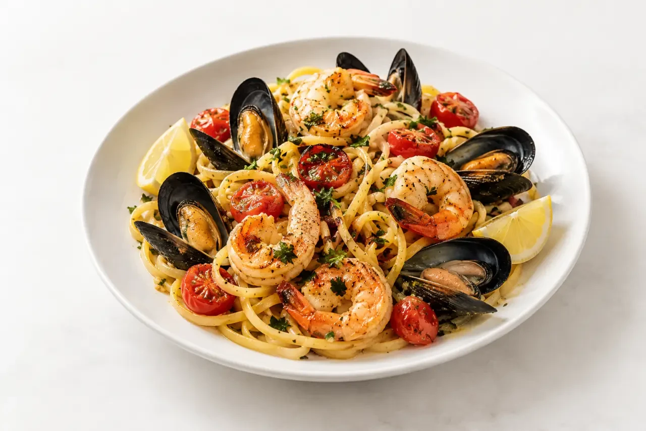 Recettes de fruits de mer : linguine aux crevettes et aux moules
