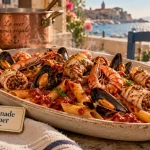 Recette macaronade de la mer : encornets tendres, sauce tomate et penne, cuisson longue