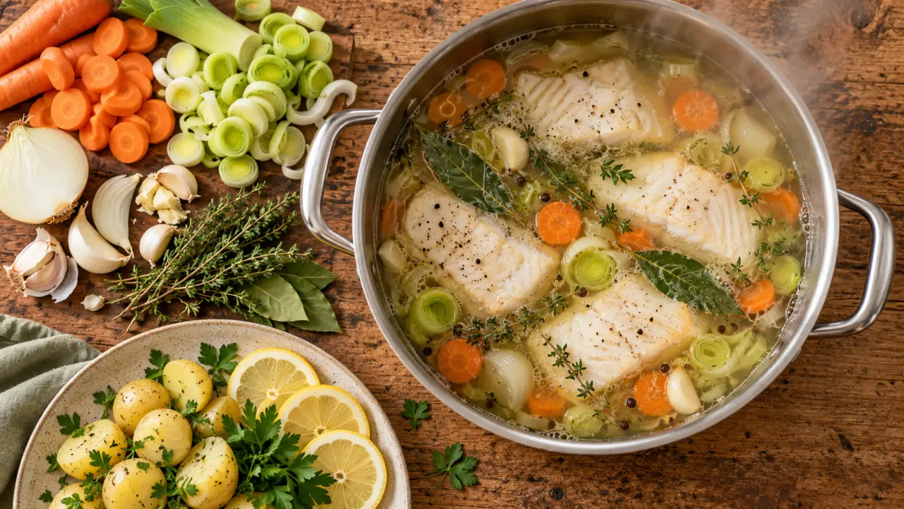 Recette du poisson au court bouillon : poisson blanc mijoté