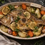 Saint pierre au four, plat rôti aux légumes et citron à 200°C
